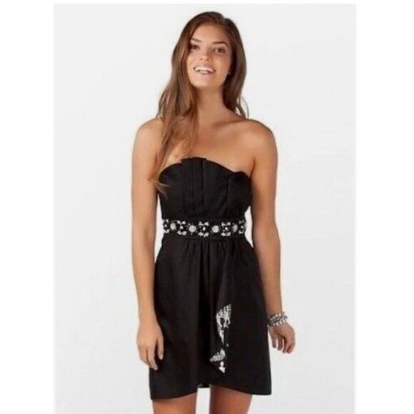 Lilly Pulitzer Crystal Black Late Night Toile Underlay Beaded Waist Dress Size 6 - Picture 1 of 8